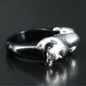 Black Onyx and Silver Feline/Cat Ring unisex size 8